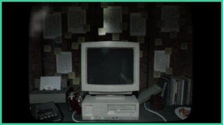 A retro desktop computer, with empty cans on the desk and various pieces of paper attached to the wall covered in notes in Tunnel Vision. A retro desktop computer, with empty cans on the desk and various pieces of paper attached to the wall covered in notes in Tunnel Vision.