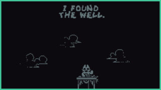 I Found the Well, a monochrome pixel horror game. A cat/rabbit-like creature smiles and waves as it stands on a platform. I Found the Well, a monochrome pixel horror game. A cat/rabbit-like creature smiles and waves as it stands on a platform.