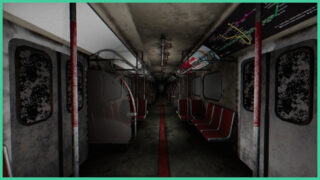 An empty and dark subway train in Subsurface. An empty and dark subway train in Subsurface.