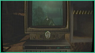 The old TV and VHS player from the game, Channel 64. There is a video playing on the TV, showing the top of a building and a dark, cloudy sky. The old TV and VHS player from the game, Channel 64. There is a video playing on the TV, showing the top of a building and a dark, cloudy sky.