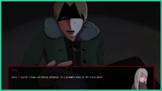Yeva talking to Gavriil in Vacation Terminal. He looks scared, with shadows across his face as Yeva says "Sorry I couldn't keep everything attached. It's probably back at the train wreck". Yeva talking to Gavriil in Vacation Terminal. He looks scared, with shadows across his face as Yeva says "Sorry I couldn't keep everything attached. It's probably back at the train wreck".