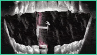 A close up from the inside of someone's mouth, with rows of teeth at the top and bottom with a small hand representing the player's cursor in Almost Plastic, Not Even Real. A close up from the inside of someone's mouth, with rows of teeth at the top and bottom with a small hand representing the player's cursor in Almost Plastic, Not Even Real.