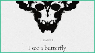 An inkblot in the shape of a butterfly, with "I See a Butterfly" written below. An inkblot in the shape of a butterfly, with "I See a Butterfly" written below.
