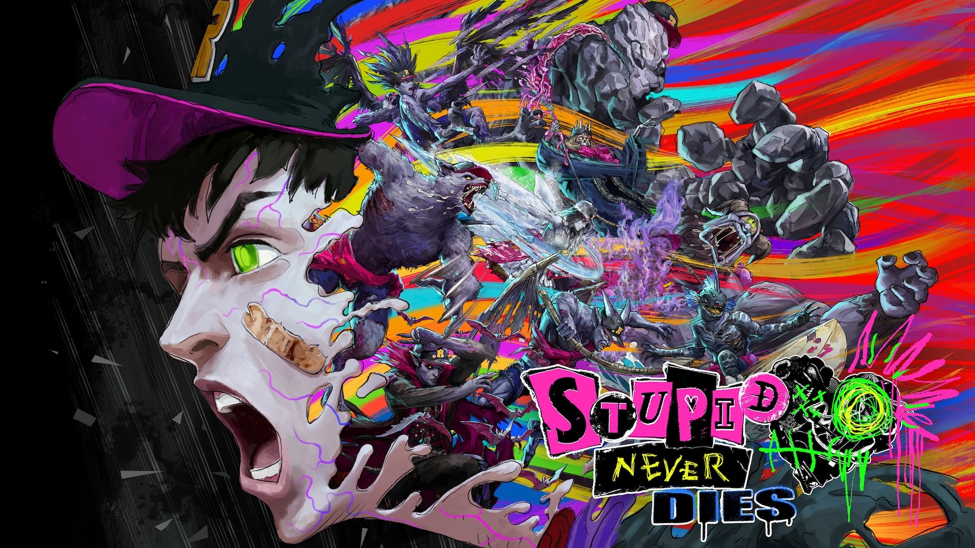 featured image for our news on Stupid Never Dies. It shows a man's face from the side. He's screaming, while there are abstract items merging into the back of his head.