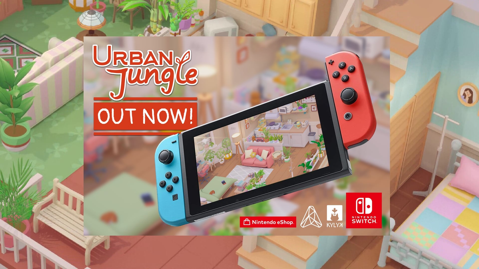 featured image for our news on Urban Jungle. It shows a Nintendo Switch with the game playing on the screen.