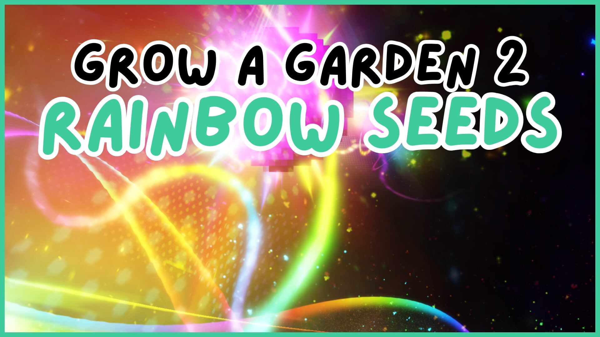 The rainbow effect in Grow a Garden 2, with 'Rainbow Seeds' written across the image.