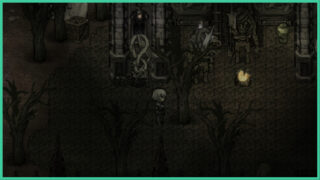 The 2D horror game, Idol of Fear, with a medieval setting as the main character, who is a knight, walks past barren trees and stone structures. The 2D horror game, Idol of Fear, with a medieval setting as the main character, who is a knight, walks past barren trees and stone structures.